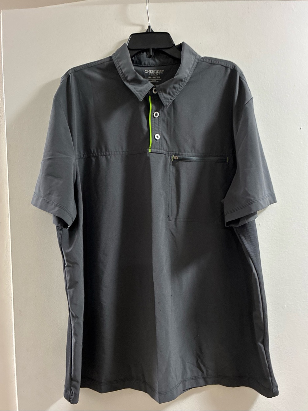 Cherokee Uniform Men’s Dark Gray Polo with Neon Lime Trim